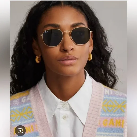 Ray-Ban Gold and Green Hexagonal Sunglasses - Picture 1 of 9